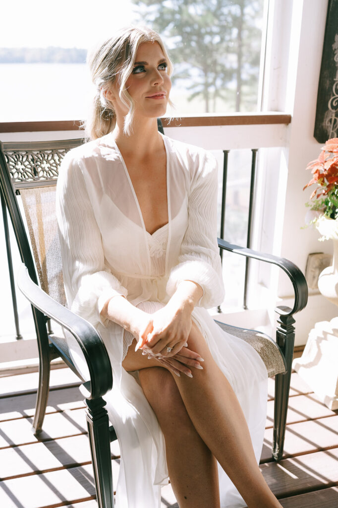 stunning bride before her lake house wedding ceremony 