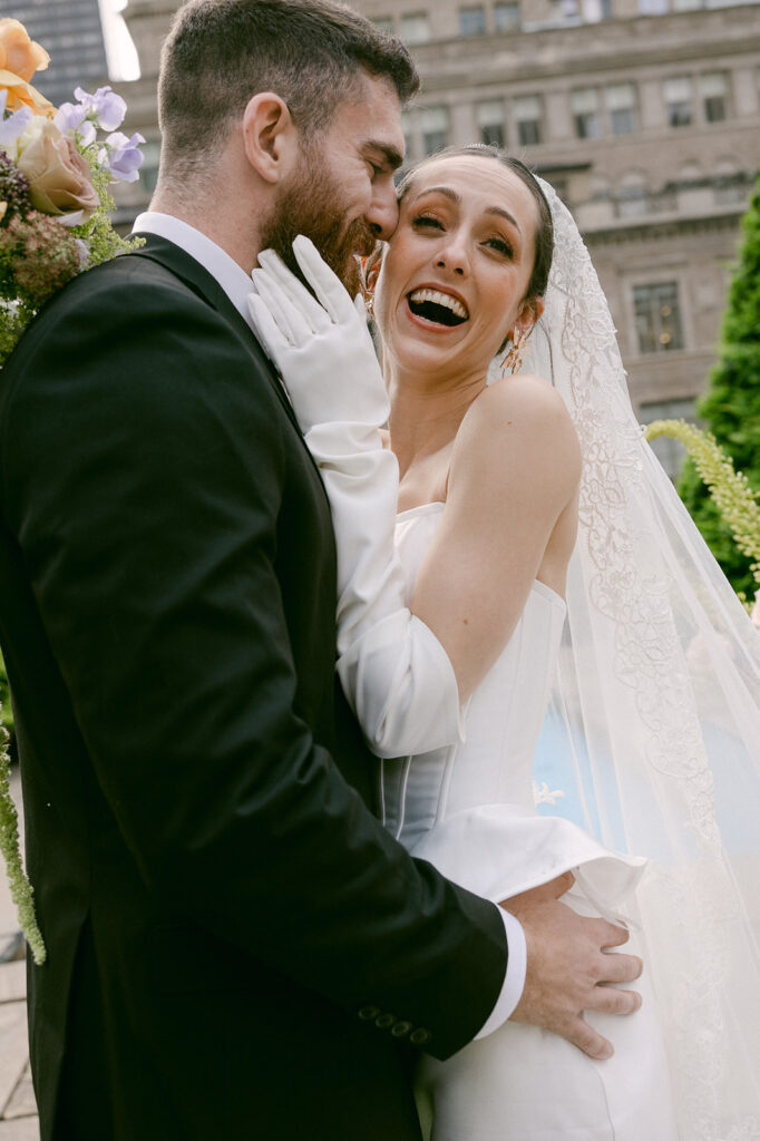 bride and groom laughing during their photshoot