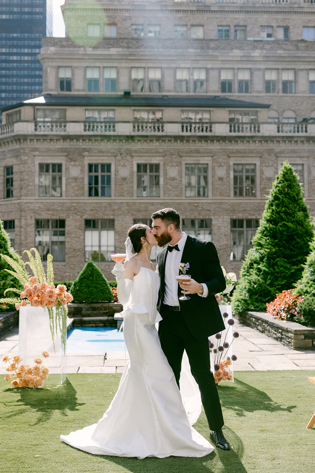 newlyweds kissing