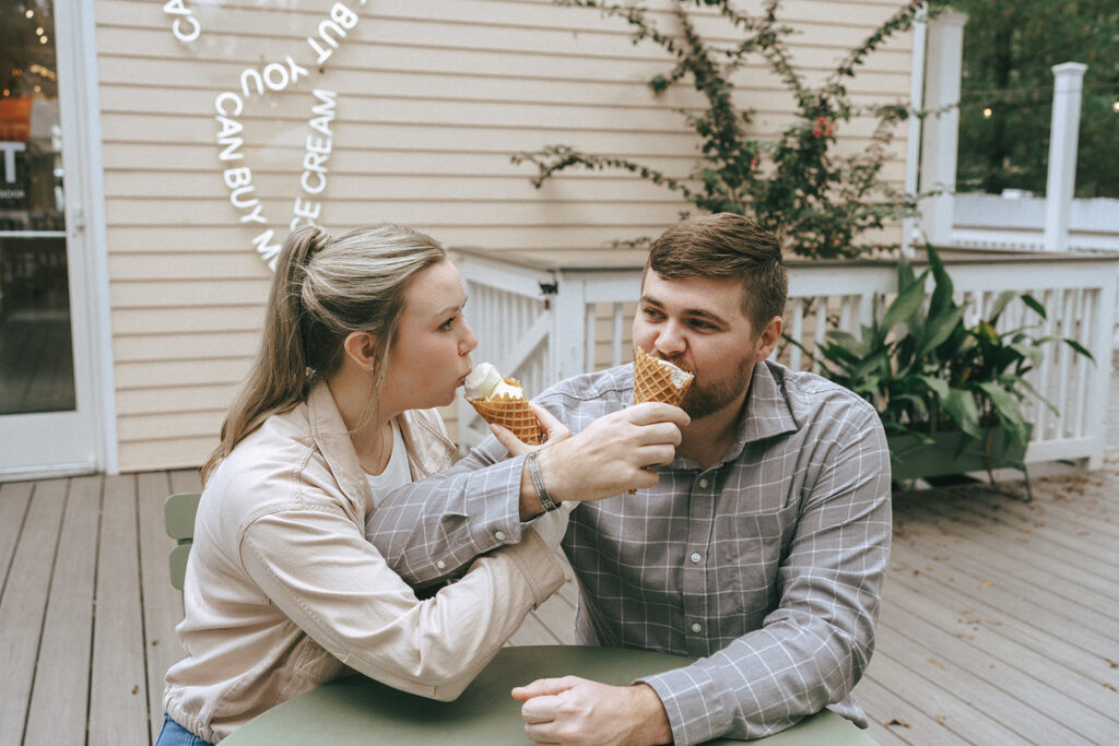 unique couples session at an ice cream shop