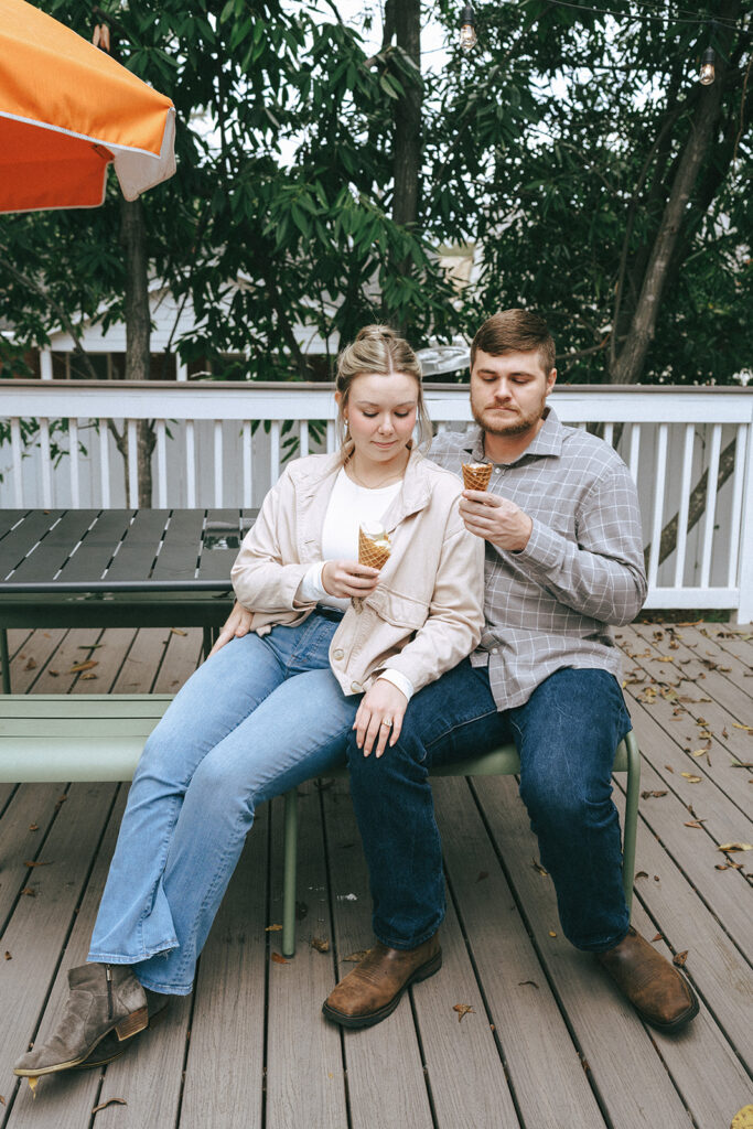 couple looking at the camera during their engagement session