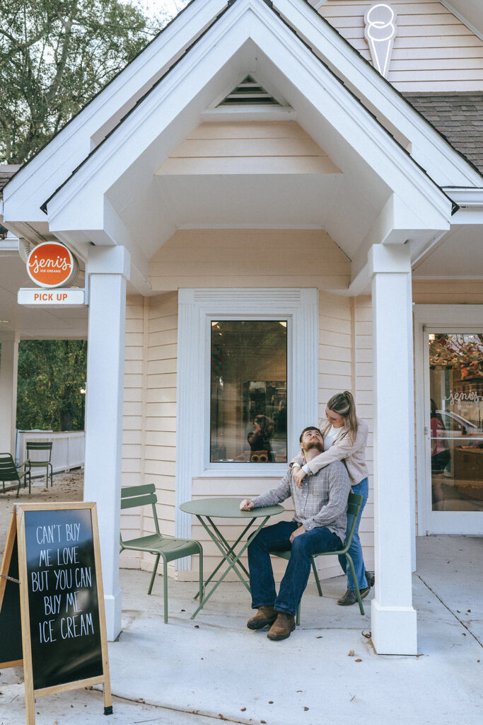 cute couple hugging during their fun engagement session