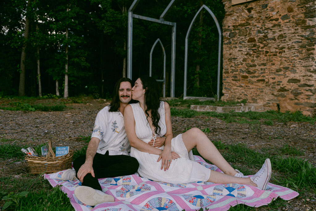 fiance kissing her fiance on the cheek