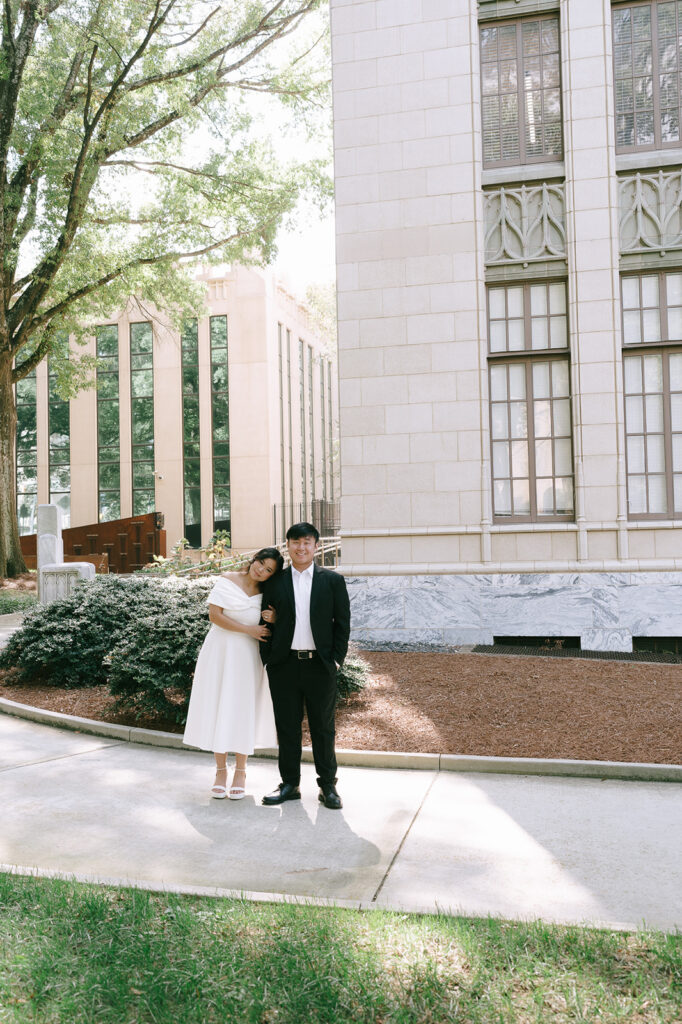 cute couple hugging during their engagement photoshoot