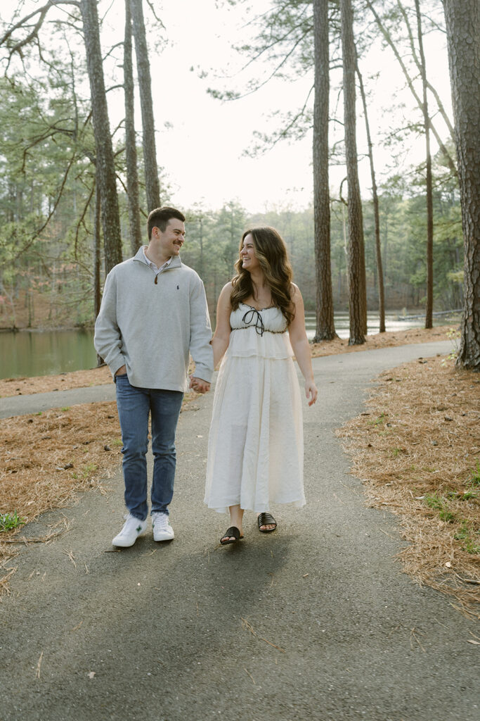 couple walking around their proposal location