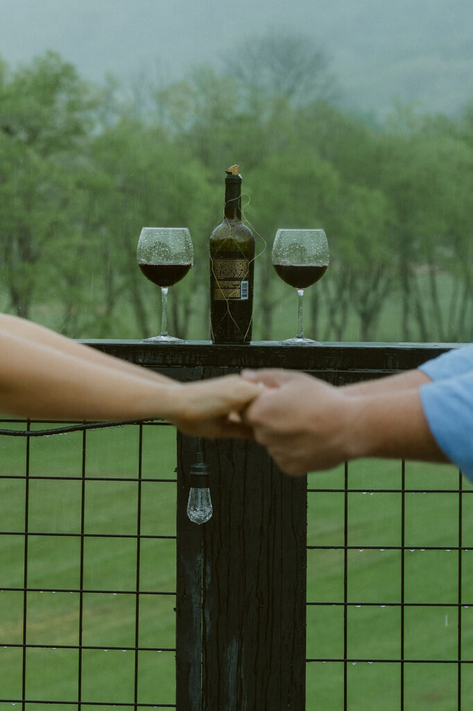 couple drinking wine after their engagement