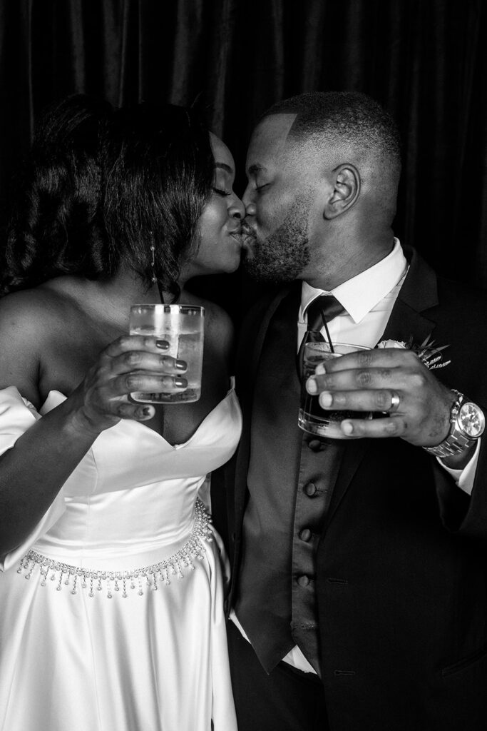 bride and groom kissing