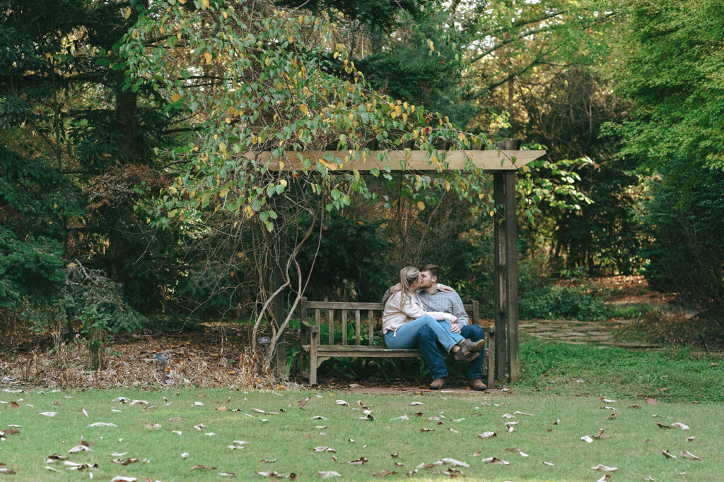 happy couple at their engagement session in atlanta