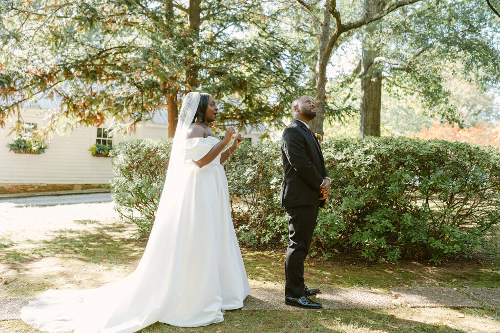 bride and groom at their first loook