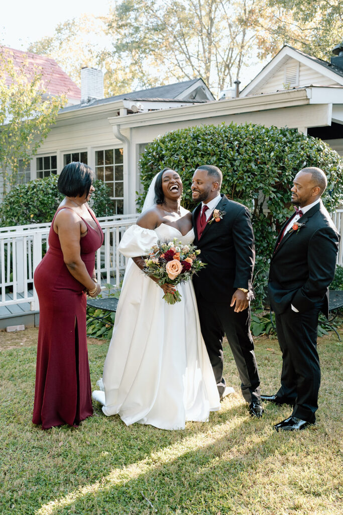 picture of the bride and groom with their friends