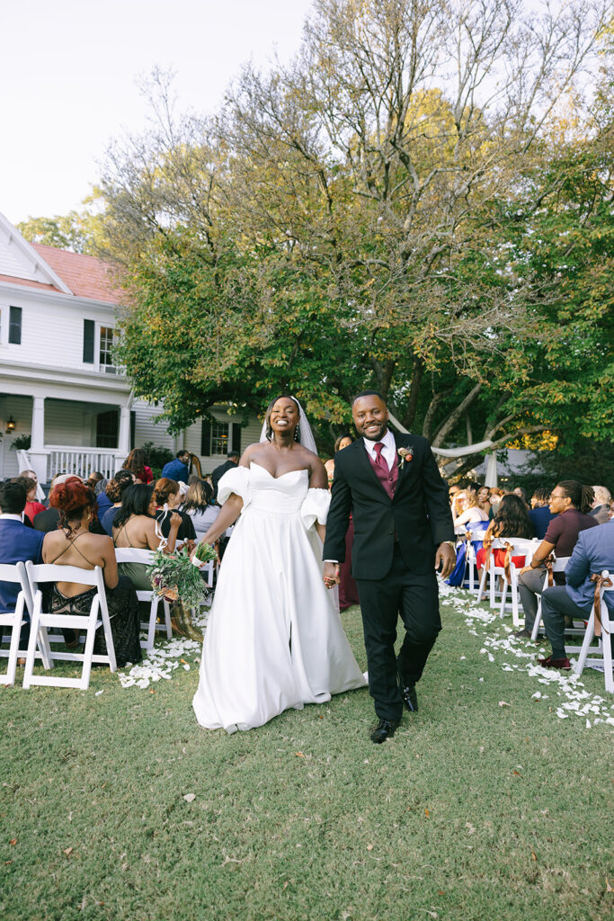 bride and groom heading to the reception