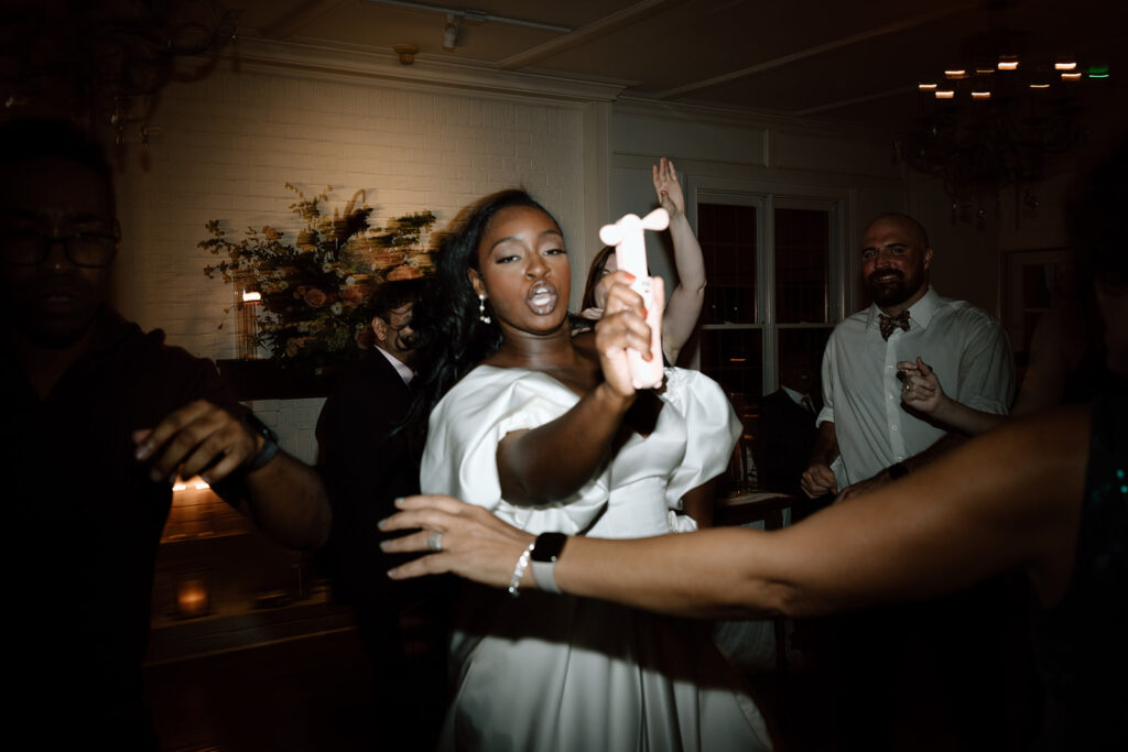 bride at her fall garden wedding reception