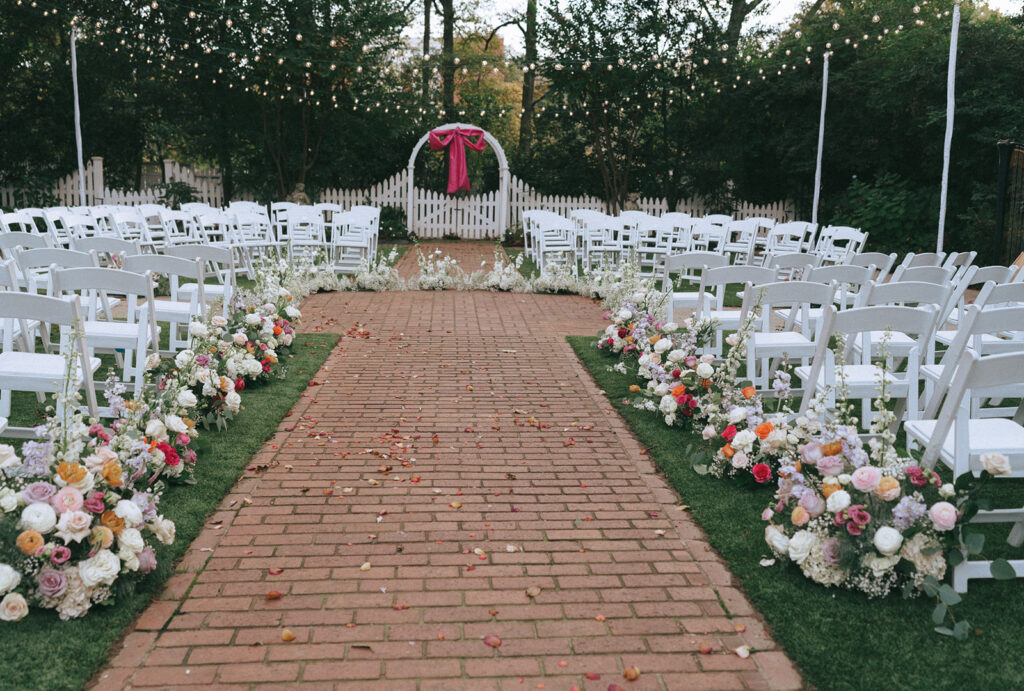 stunning coquette themed wedding ceremony decor 