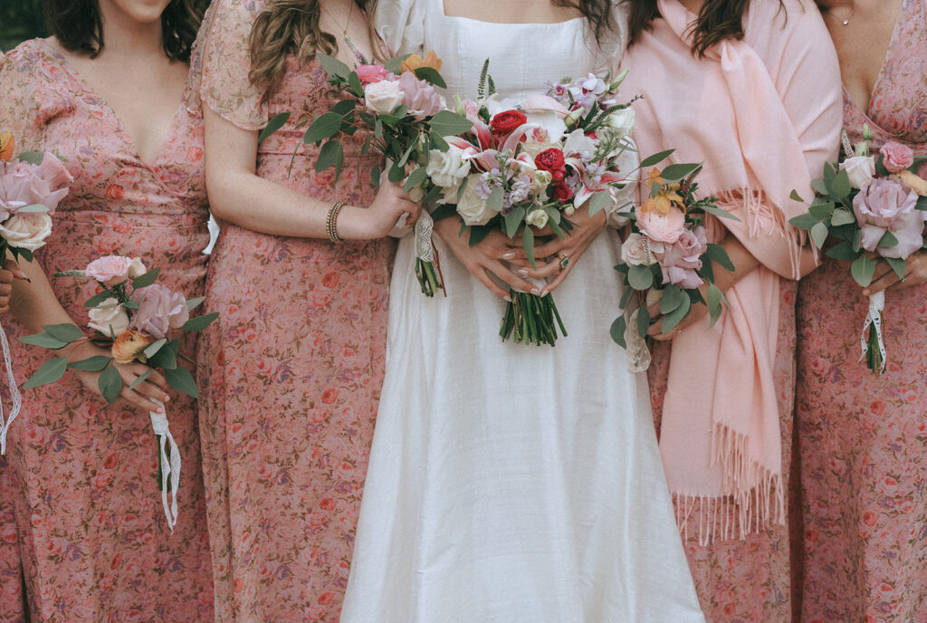 closeup of the colorful wedding bouquet 