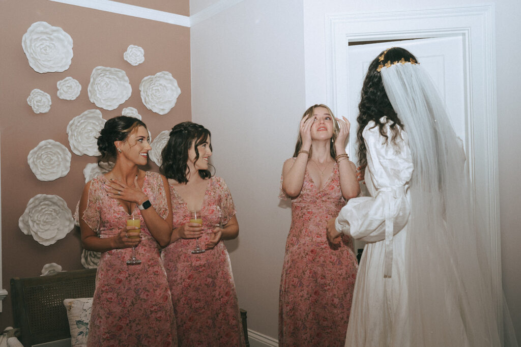 cute picture of the bride and her friends at the coquette themed wedding 