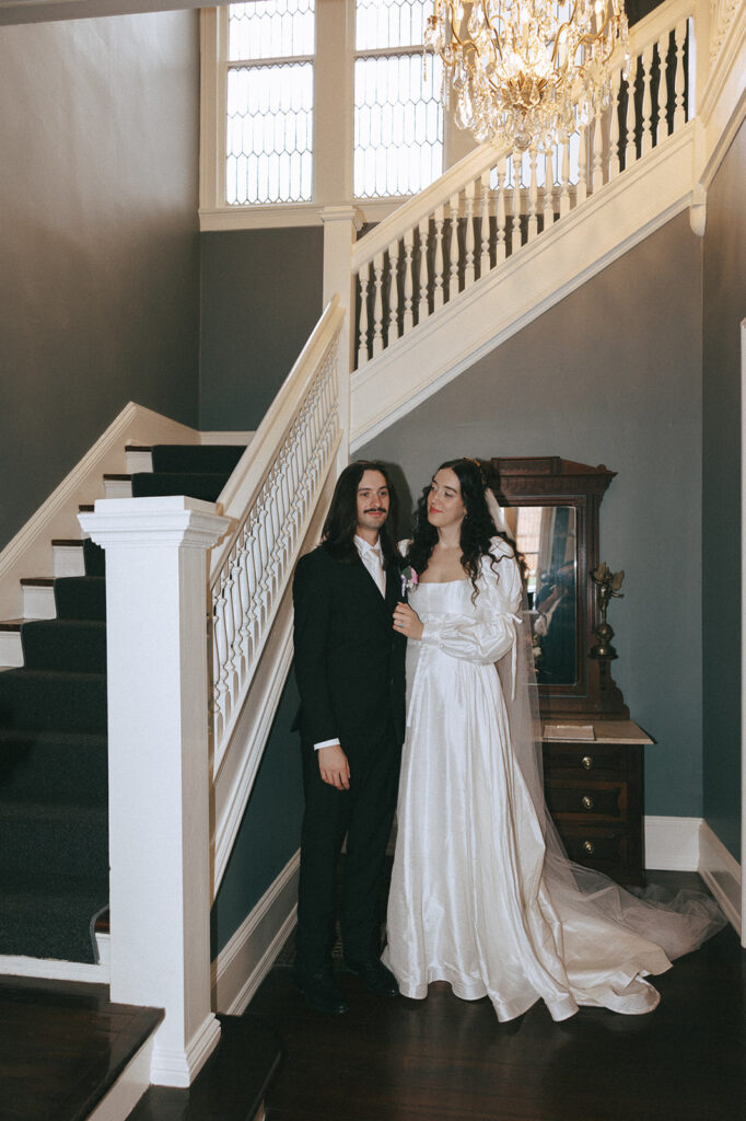 bride and groom at their coquette themed wedding 