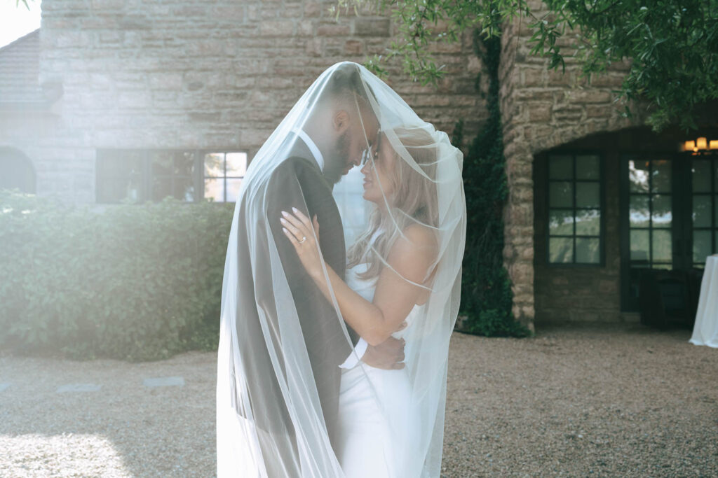 bride and groom at their dream modern wedding day 