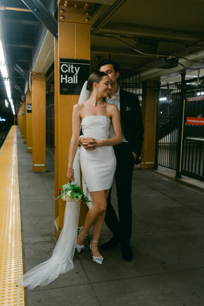 cute picture of the newlyweds walking around the NYC 