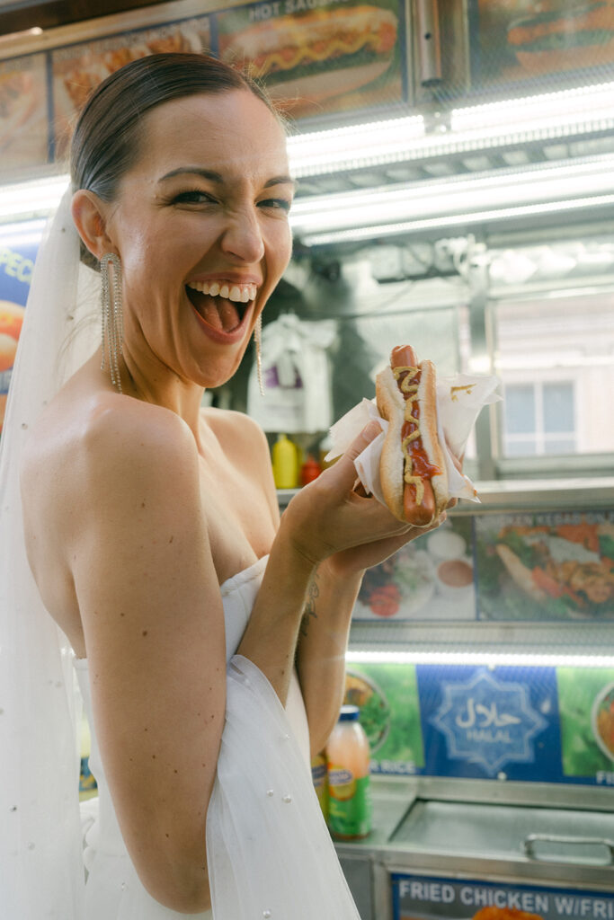 cute picture of the bride walking around NYC 