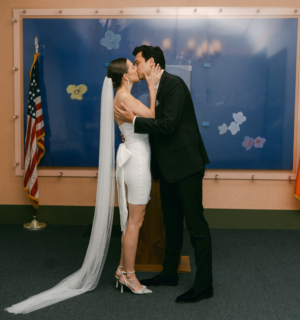 cute couple at their elopement ceremony in NYC