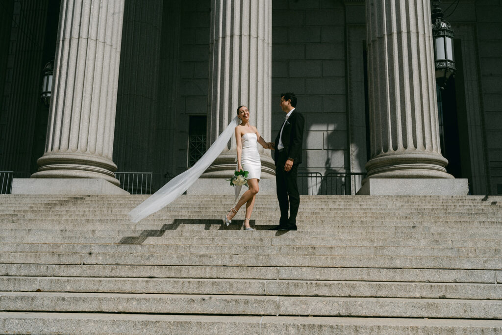 happy couple at their spring elopement in new york