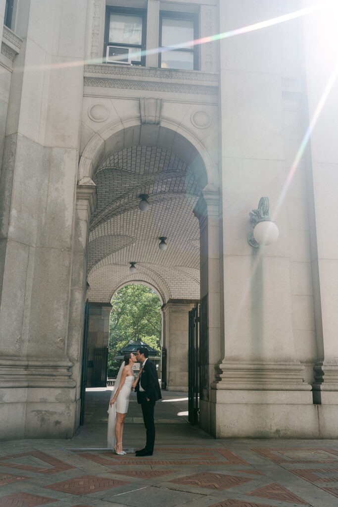 bride and groom portrait in NYC 