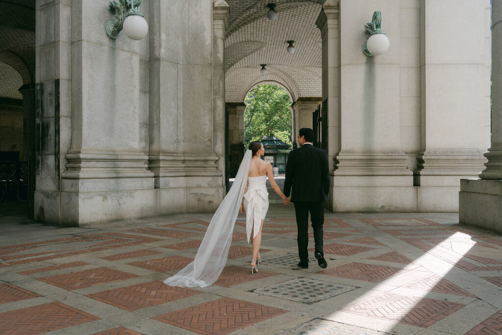 happy couple at their spring elopement in New York City 