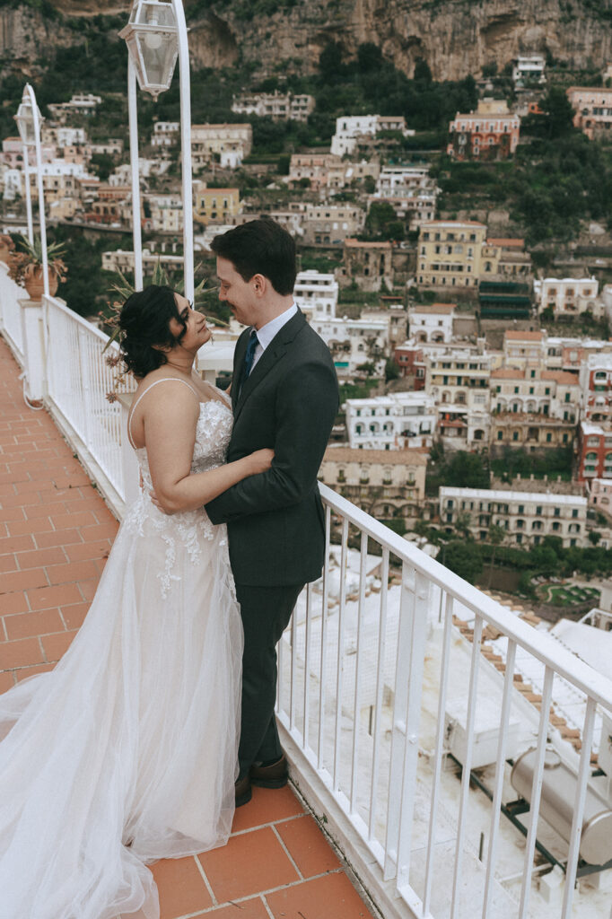 picture of the bride and groom laughing with each other at their amalfi coast wedding