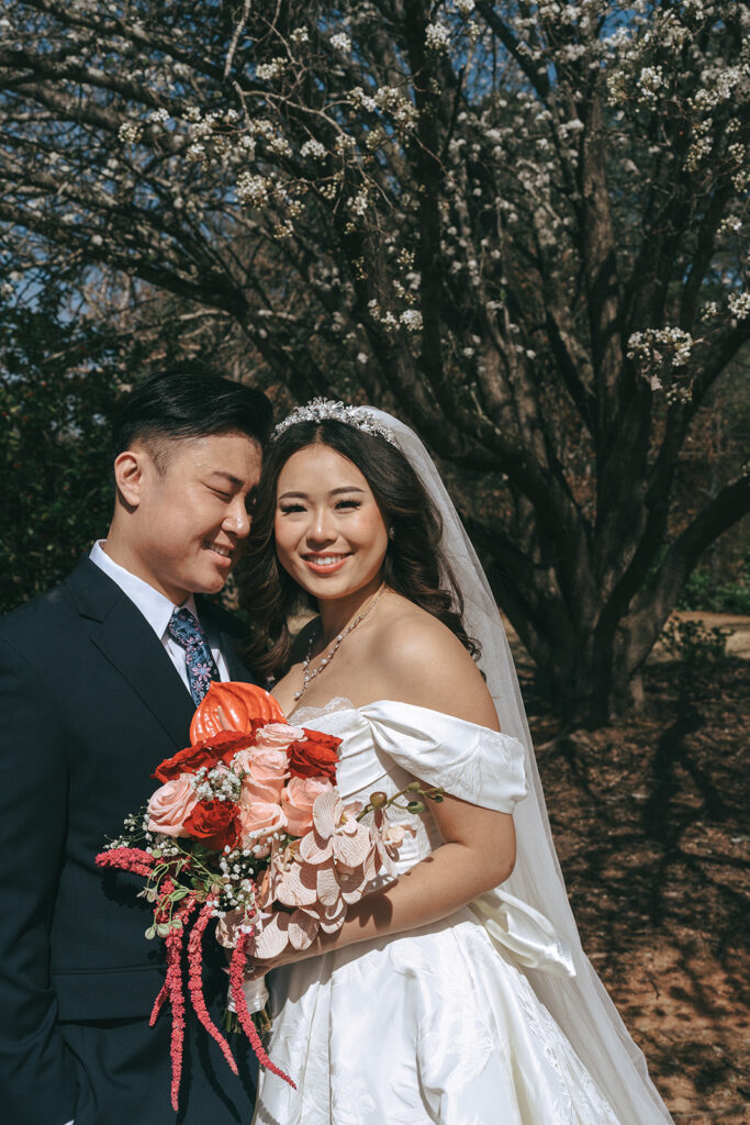 groom kissing the bride on the cheek