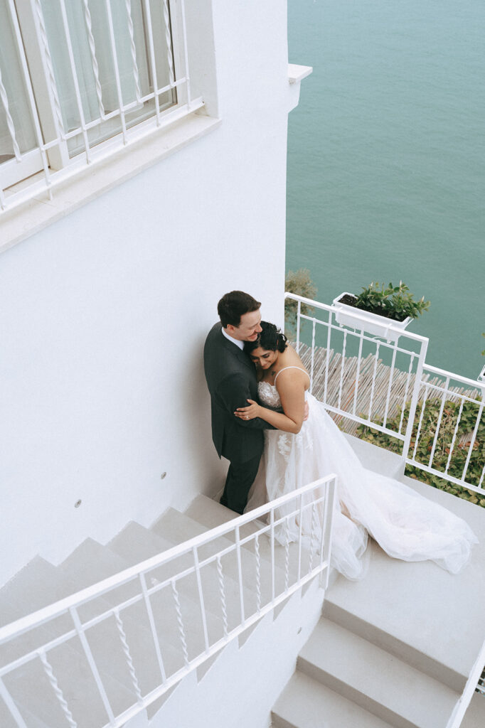 bride and groom at their bridal portraits in positano