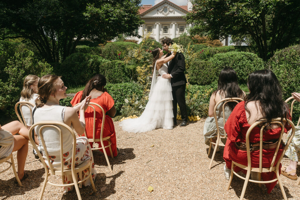 bride and groom at their intimate italian inspired ceremony