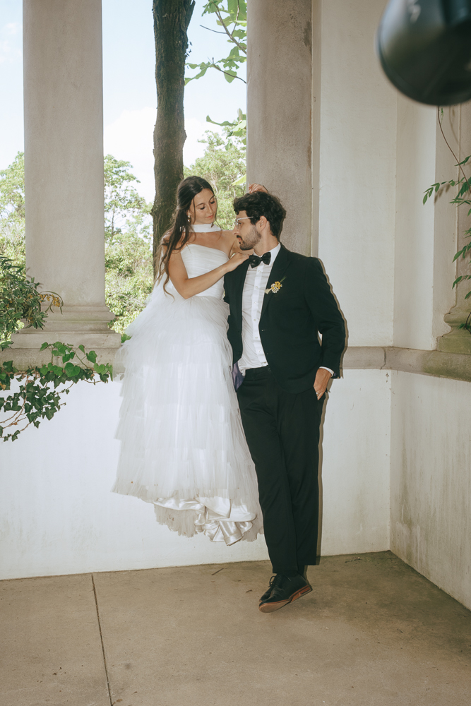 cute picture of the bride and groom smiling at each other