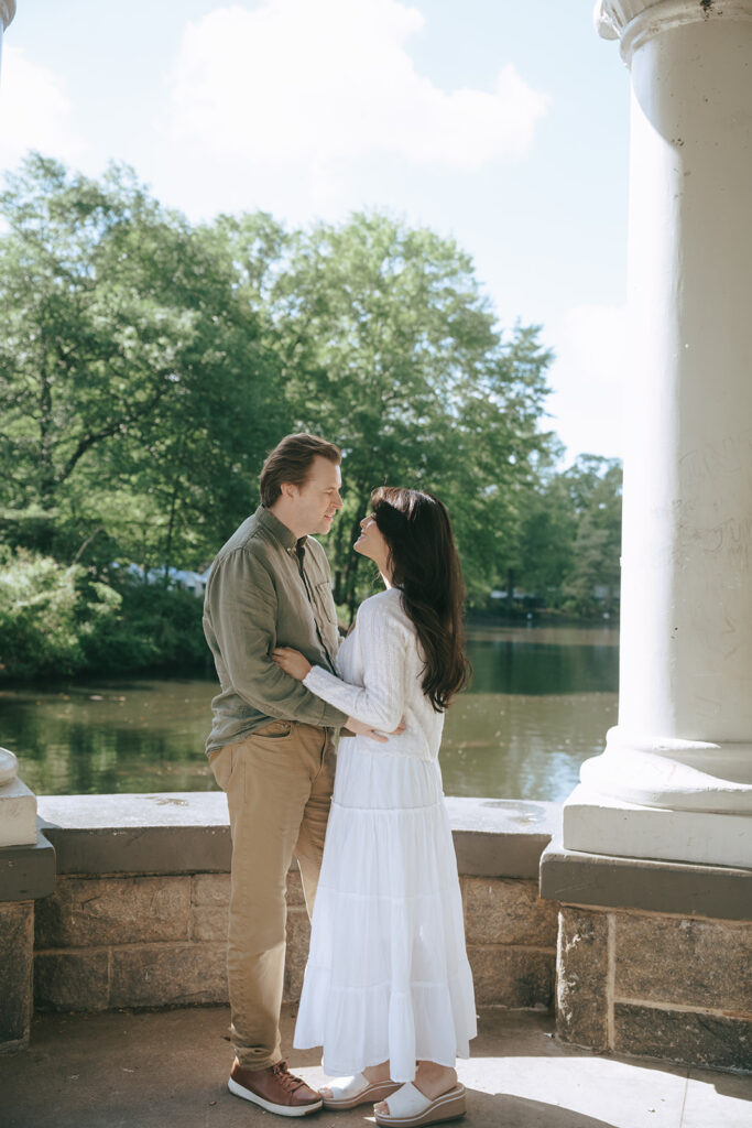 couple laughing with each other after their engagement