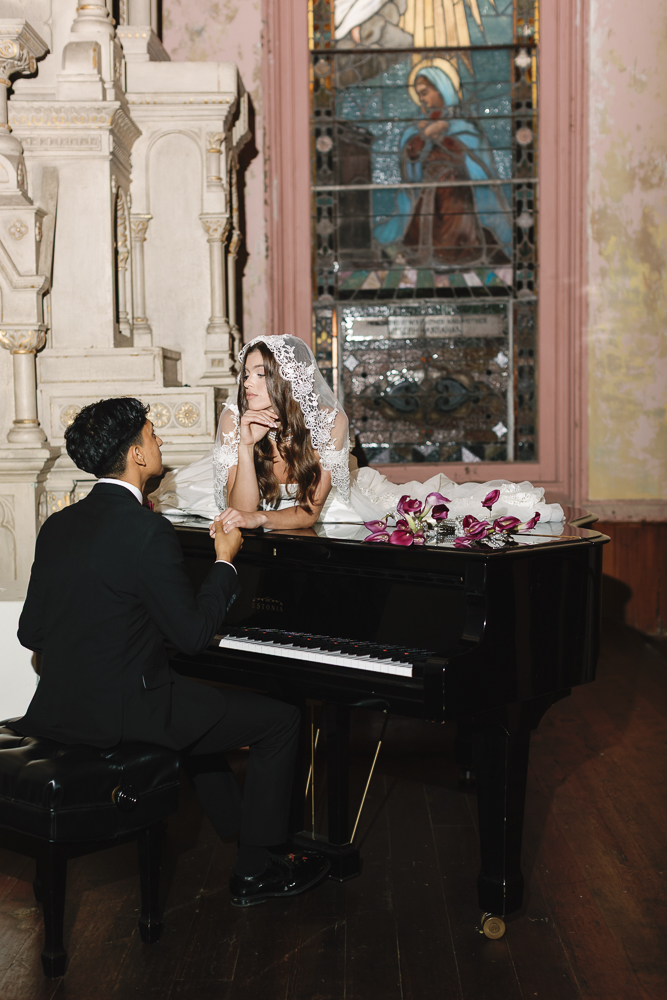cute picture of the newlyweds laughing with each other during their photoshoot
