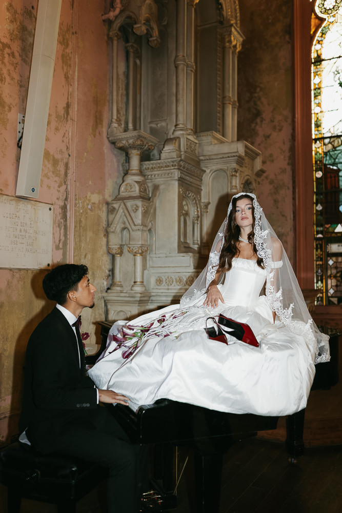 picture of the groom admiring the bride