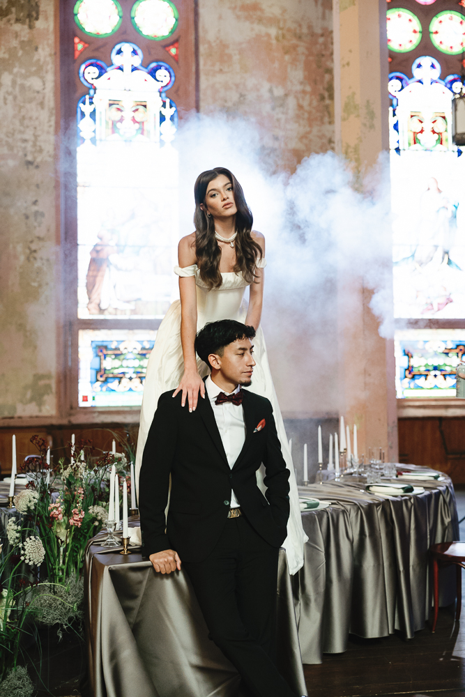 picture of the newlyweds hugging