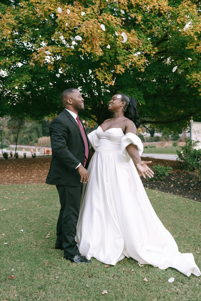 cute picture of the newlyweds before heading to their wedding reception