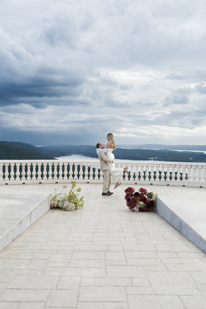 happy couple dancing during their bridal session