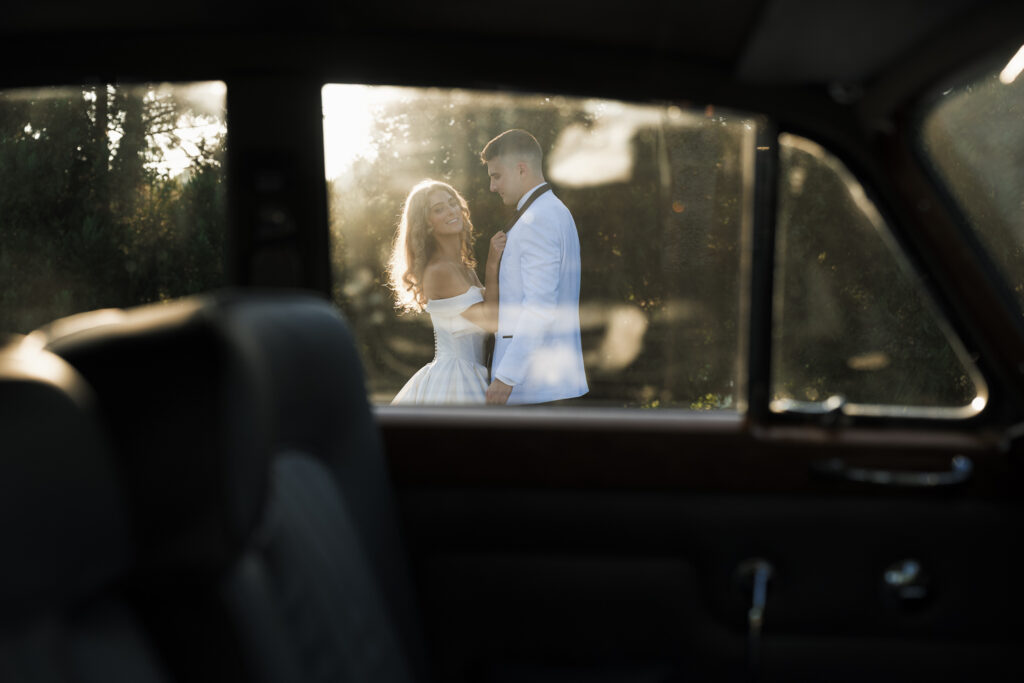 Portrait of the newly married couple dancing