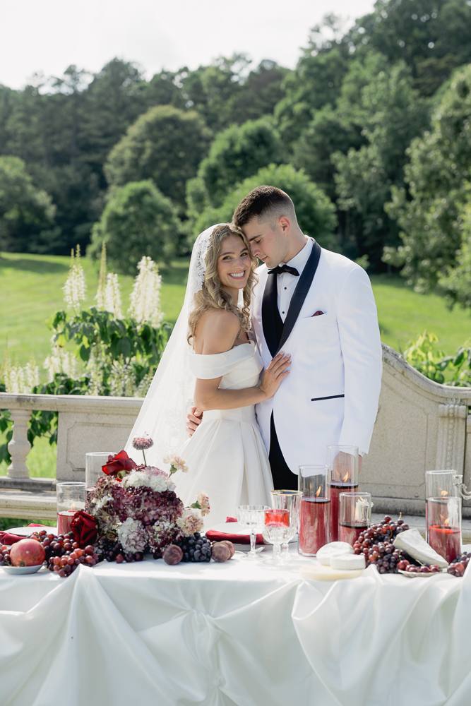 Picture of the bride and groom hugging