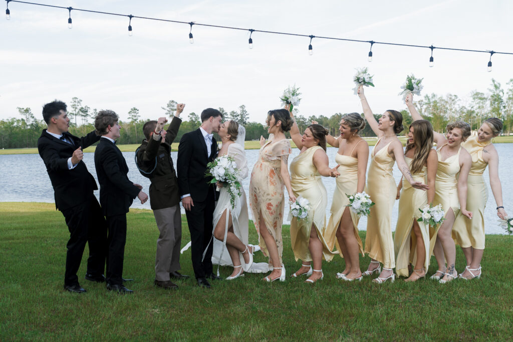 Picture of the bride and groom with their friends