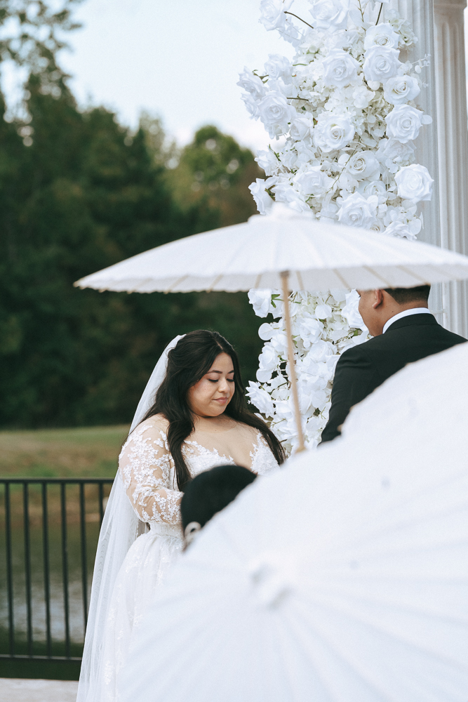 bride emotional at her wedding ceremony