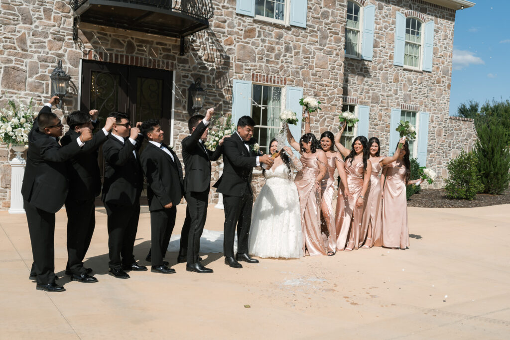picture of the bride and groom with their friends