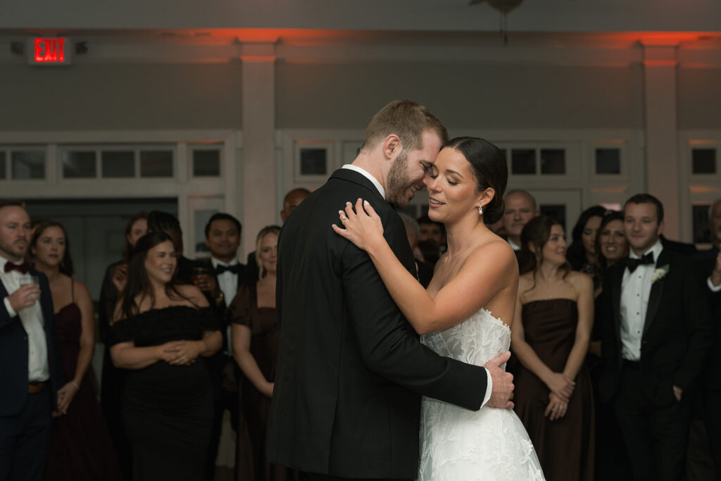 newlyweds dancing at their reception party