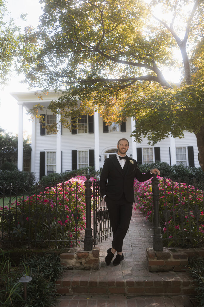 stunning portrait of the groom at his georgia wedding