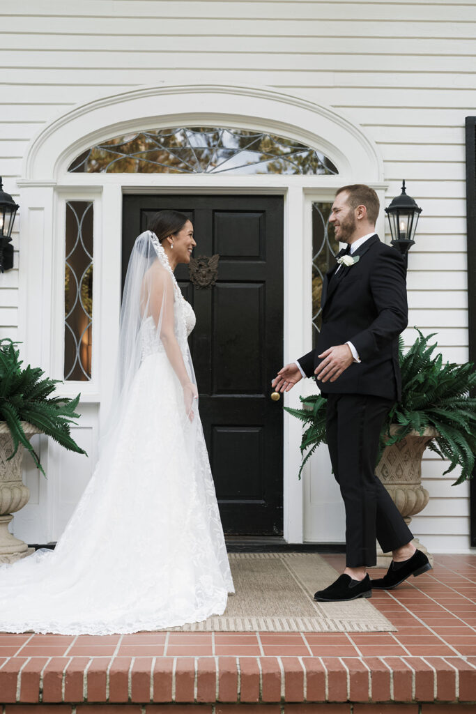Bride and groom at their first look