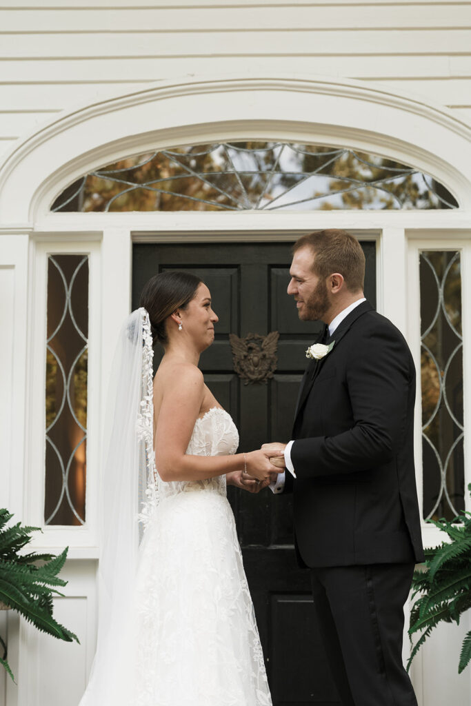 Picture of the bride groom, smiling at each other