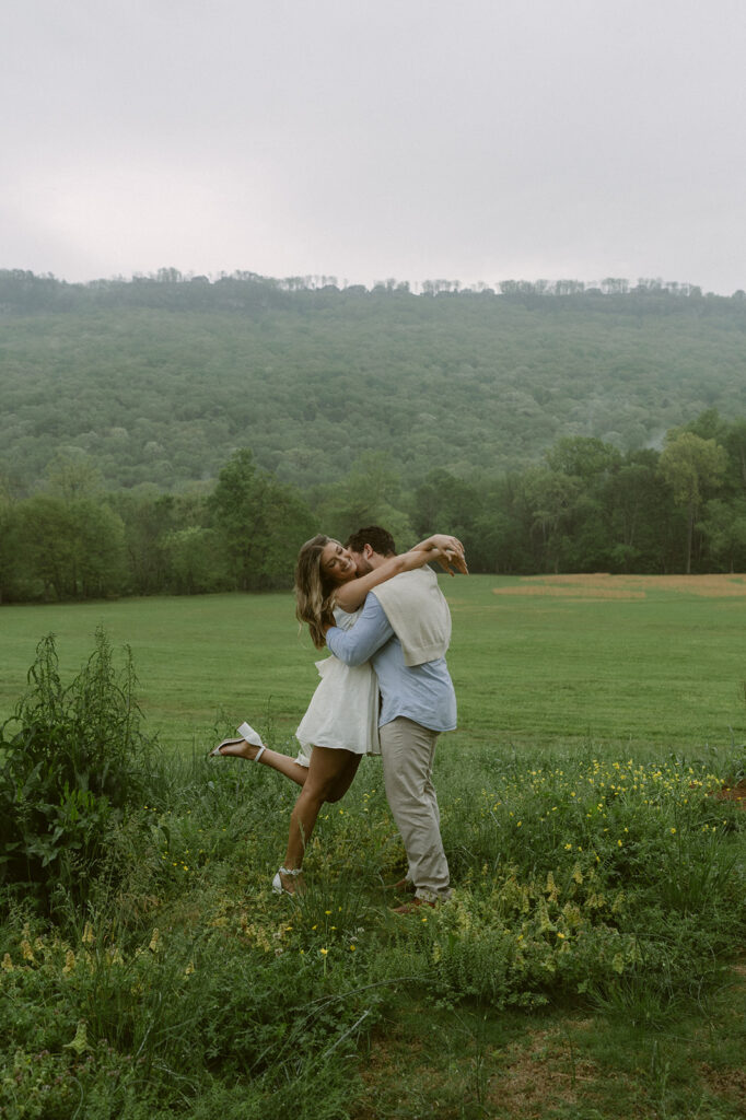 couple hugging during their engagement session