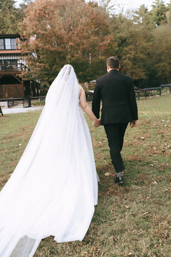 newlyweds heading to their wedding reception