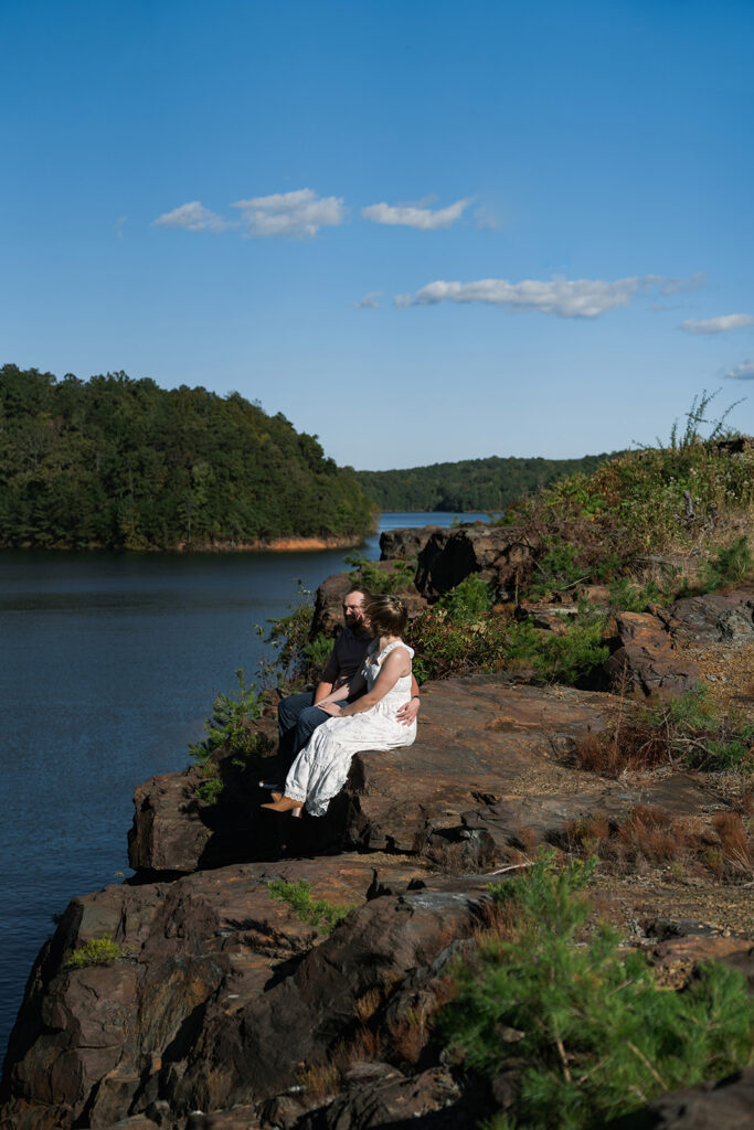 Cute picture of the newly engaged, couple hugging